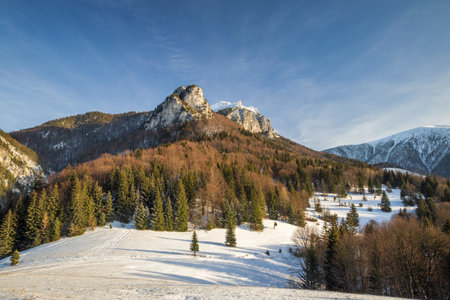 Winter mountain snowy landscape. The Mala Fatra national park in Slovakia, Europe.の写真素材