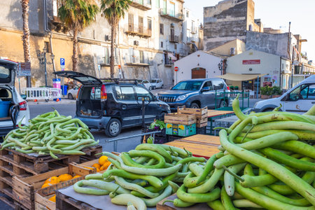 CASTELLAMMARE DEL GOLFO, ITALY - JULY 15, 2023: market in th city at morning.のeditorial素材