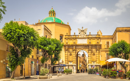MARSALA, ITALY - JULY 8, 2023: The Garibaldi Gate, entrance in historic center of town.のeditorial素材
