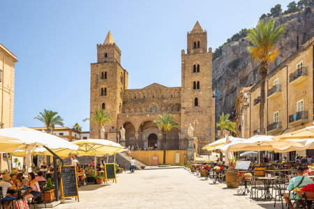 CEFALU, ITALY - JULY 16, 2023: Piazza del Duomo - Cathedral square in center of city.のeditorial素材
