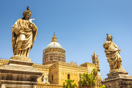 PALERMO, ITALY - JULY 18, 2023: Palermo Cathedral, a major landmark and tourist attraction in the capital of Sicily.のeditorial素材