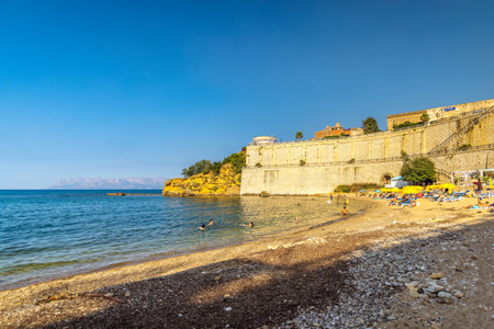 CASTELLAMMARE DEL GOLFO, ITALY - JULY 13, 2023: City beach, a town on the coast of northwestern Sicily.のeditorial素材