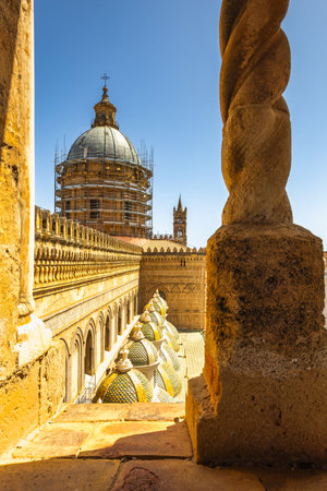 PALERMO, ITALY - JULY 18, 2023: Detail view from roof of Palermo Cathedral, a major landmark and tourist attraction in capital of Sicily.のeditorial素材