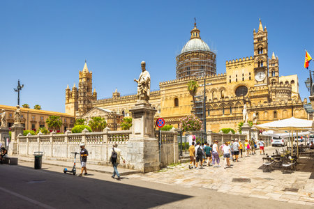PALERMO, ITALY - JULY 18, 2023: Palermo Cathedral, a major landmark and tourist attraction in the capital of Sicily.のeditorial素材
