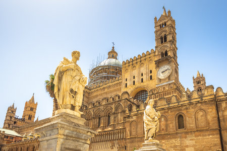 PALERMO, ITALY - JULY 18, 2023: Palermo Cathedral, a major landmark and tourist attraction in the capital of Sicily.のeditorial素材