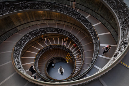 VATICAN CITY STATE - MAY 10, 2022: Bramante Staircase in the Vatican Museums.のeditorial素材
