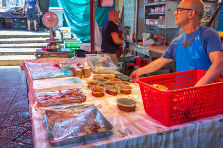PALERMO, ITALY - JULY 18, 2023: Street market.のeditorial素材