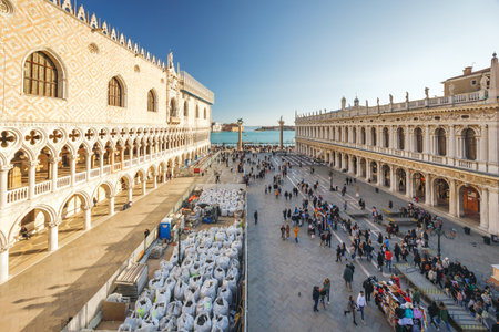 VENICE, ITALY - MARCH 4, 2023: Top view of The Piazzetta di San Marco square.のeditorial素材
