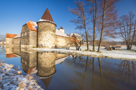 Svihov castle in winter, medieval landmark in Region Pilsen in Czech Republic, Europe.の写真素材