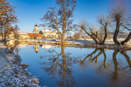 Svihov castle in winter, medieval landmark in Region Pilsen in Czech Republic, Europe.の写真素材
