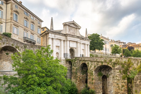 Historic buildings of Bergamo Upper City, Italy, Europe.の写真素材