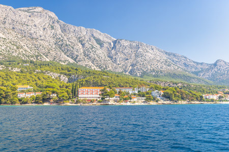 Sea coast of the Peljesac Peninsula in Croatia, Europe. Coastal view featuring mountains meeting the...