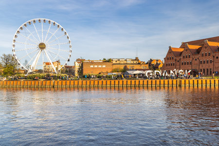Gdansk, Poland - May 1, 2025: Historic centre of town with the Motlawa River. Panoramic view of...