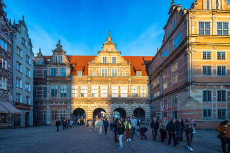 Gdansk, Poland - May 1, 2025: Green Gate of a city. Historical architecture in a European city...
