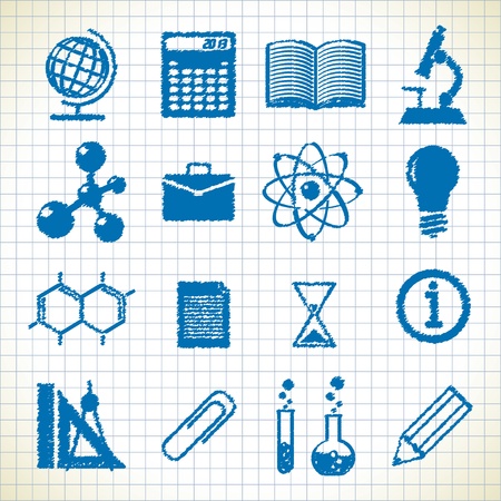 symbols of education. icons in the style of the sketch. のイラスト素材