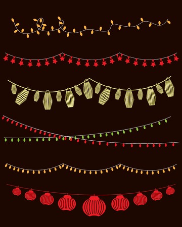 christmas lights and Chinese lanternsのイラスト素材