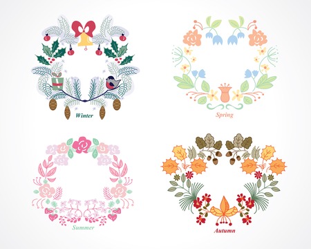 seasons wreath setのイラスト素材