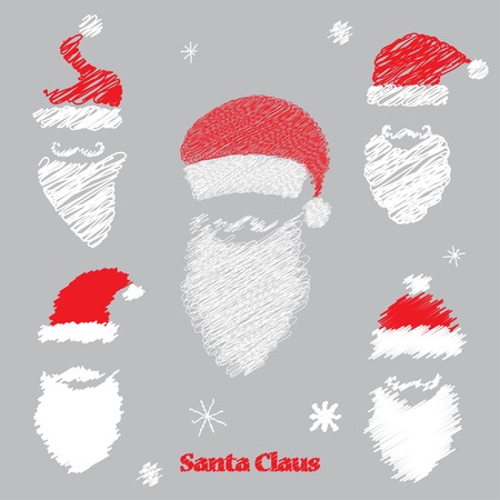 mustache, hat and beard Santa Claus. vector setのイラスト素材