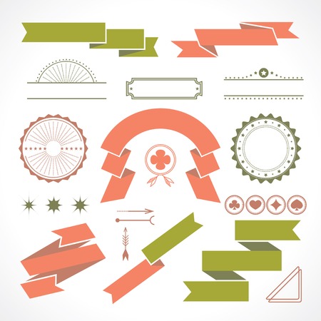 vector set of ribbons, badges, labels and various vintage design elementsのイラスト素材