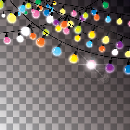 colorful light bulbs hanging on wiresのイラスト素材