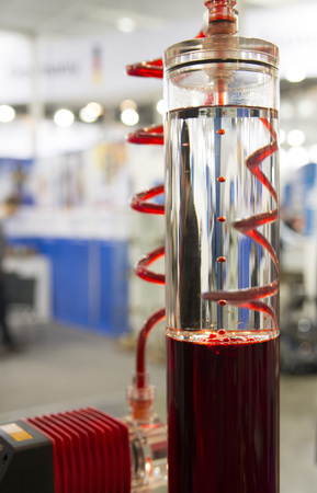 apparatus for science experience with red liquid in waterの写真素材