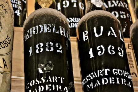 FUNCHAL, MADEIRA / PORTUGAL - FEBRUARY  2017: VINTAGE WINE BOTTLES