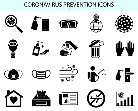 corona virus prevention icons vector setのイラスト素材