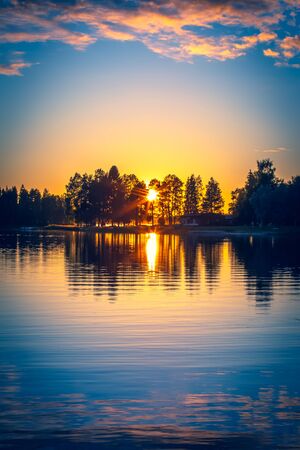 Summer night sunset from Sotkamo, Finland.の写真素材
