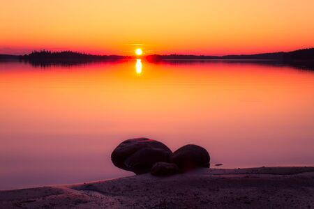 Summer night sunset from Sotkamo, Finland.の写真素材