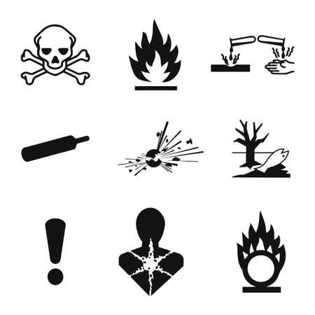 GHS pictogram hazard sign set. Isolated on white background. Dangerous, hazard symbol icon collection. Vector illustration image.のイラスト素材