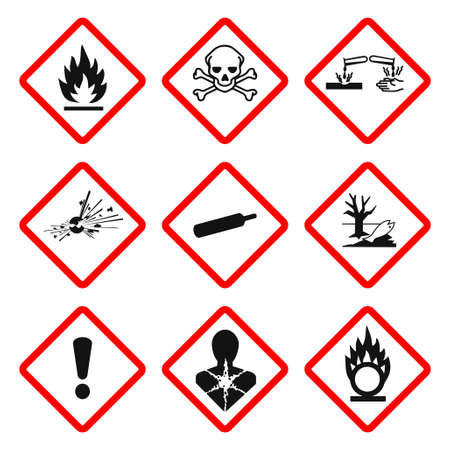 GHS pictogram hazard sign set. Isolated on white background. Dangerous, hazard symbol icon collection. Vector illustration image.のイラスト素材