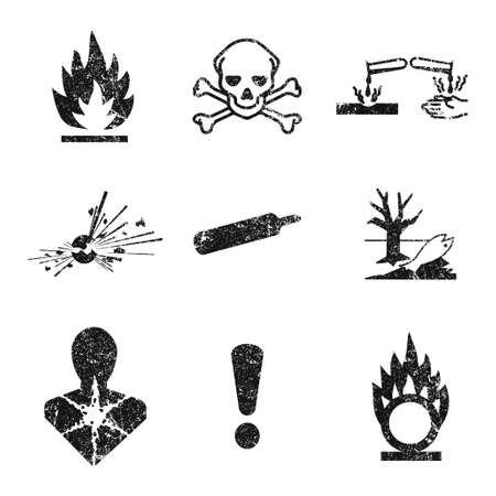 GHS pictogram hazard sign set. Isolated on white background. Dangerous, hazard symbol icon collection. Vector illustration image.のイラスト素材