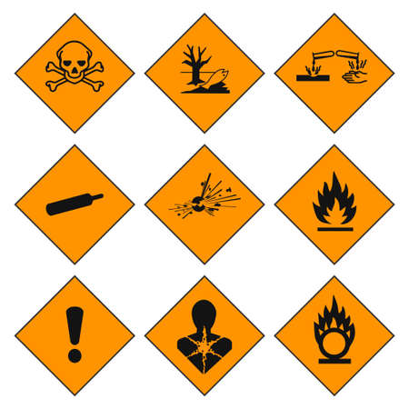 GHS pictogram hazard sign set. Isolated on white background. Dangerous, hazard symbol icon...