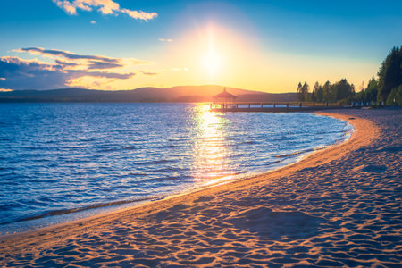 Sunset on the beach. Beautiful nature background.の写真素材