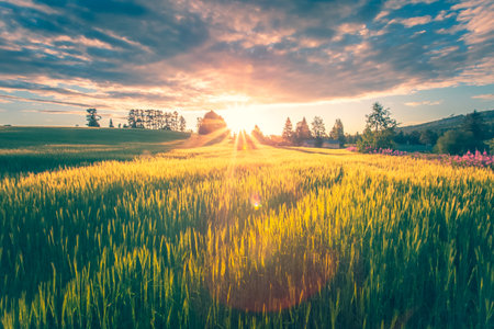 Finnish grain field. Photo from Sotkamo, Finland.の写真素材