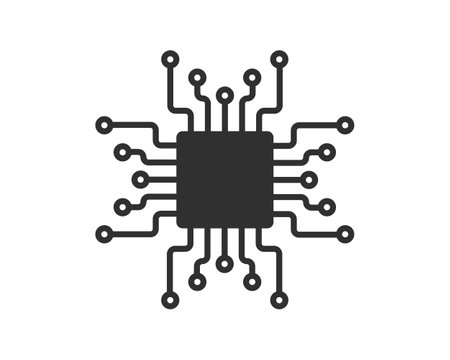 AI Generate icon, Machine learning micropchip symbol, ML icon, Artificial intelligence sign. Vector illustration image. Isolated on white background.のイラスト素材