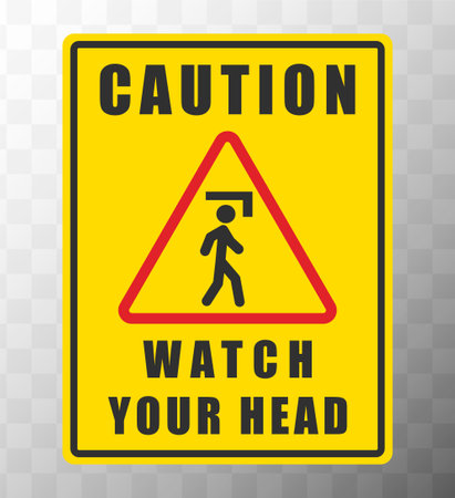 Safety sign watch your head icon symbol. Mind your head caution info. Vector illustration image.のイラスト素材