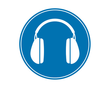Hearing protection ear muffs icon. Ear safety sign, protective headphones symbol. Vector illustration image.のイラスト素材