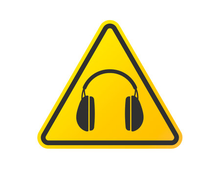Hearing protection ear muffs icon. Ear safety sign, protective headphones symbol. Vector illustration image.のイラスト素材