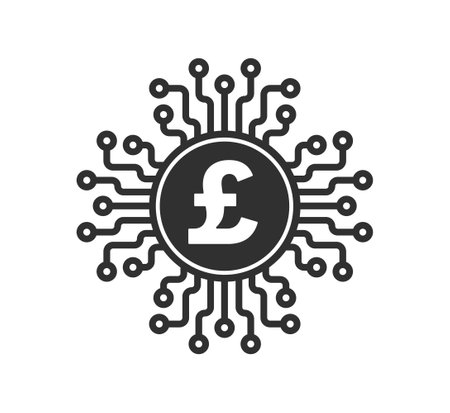 Pound digital online money icon symbol. Web Cryptocurrency, technology sign. Vector illustration image. Isolated on white background.のイラスト素材
