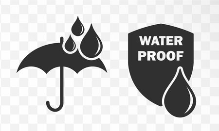 Waterproof shield drop icon symbol. Water Proof sign logo. Water protection, liquid proof.  Vector illustration image. Isolated on background.のイラスト素材
