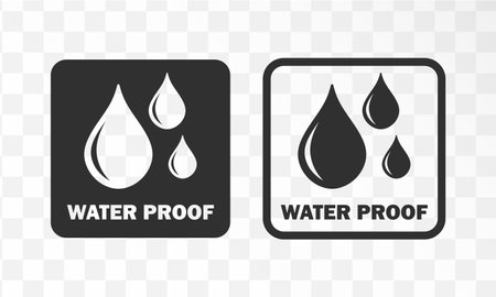 Waterproof shield drop icon symbol. Water Proof sign logo. Water protection, liquid proof.  Vector illustration image. Isolated on background.のイラスト素材