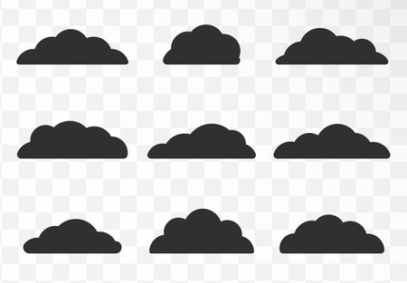 Flat style cartoon cloud icon collection. Weather forecast clouds logo symbol sign. Vector illustration image. Isolated on background.のイラスト素材