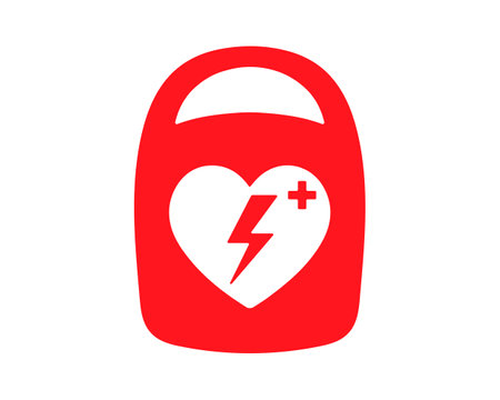 AED emergency defibrillator icon sign symbol. First aid Automated external defibrillator. Vector illustration. Isolated on white background.のイラスト素材