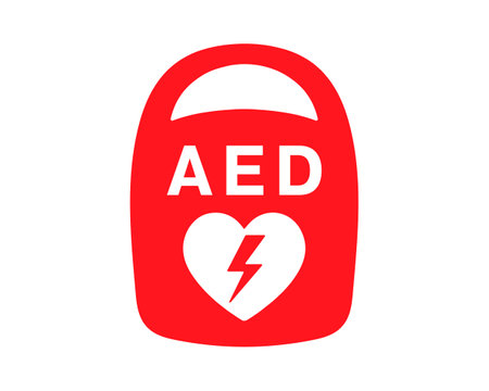 AED emergency defibrillator icon sign symbol. First aid Automated external defibrillator. Vector illustration. Isolated on white background.のイラスト素材
