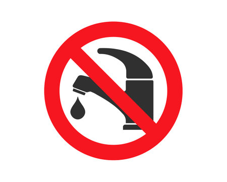 Do Not Use Tap icon.Prohibited Drink Non Potable Water symbol.  Danger Drink Red Stop Outline Symbol. No Allowed Toxic Liquid Sign. Forbidden Not Drinkable Water. Vector illustratiのイラスト素材