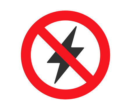 No power, charging. Antistatic material flash icon. Static electricity lightning bolt sign. No electricity warning symbol. No energy power, voltage or electricity logo. Vector illuのイラスト素材