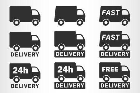 Delivery Truck Icon symbol set. Fast 24h delivery logo sign. Ideal for Shipping and Logistics. Vector illustration image.のイラスト素材