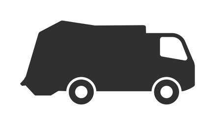 Garbage loader truck icon symbol. Waste car recycle sign logo. Recycle junk truck. Vector illustration image. Isolated on white background.のイラスト素材