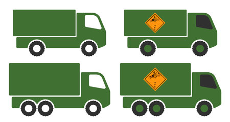 Army truck icon symbol. Military vehicle logo sign. Armored offroad truck. Vector illustration image. isolated on white background.のイラスト素材